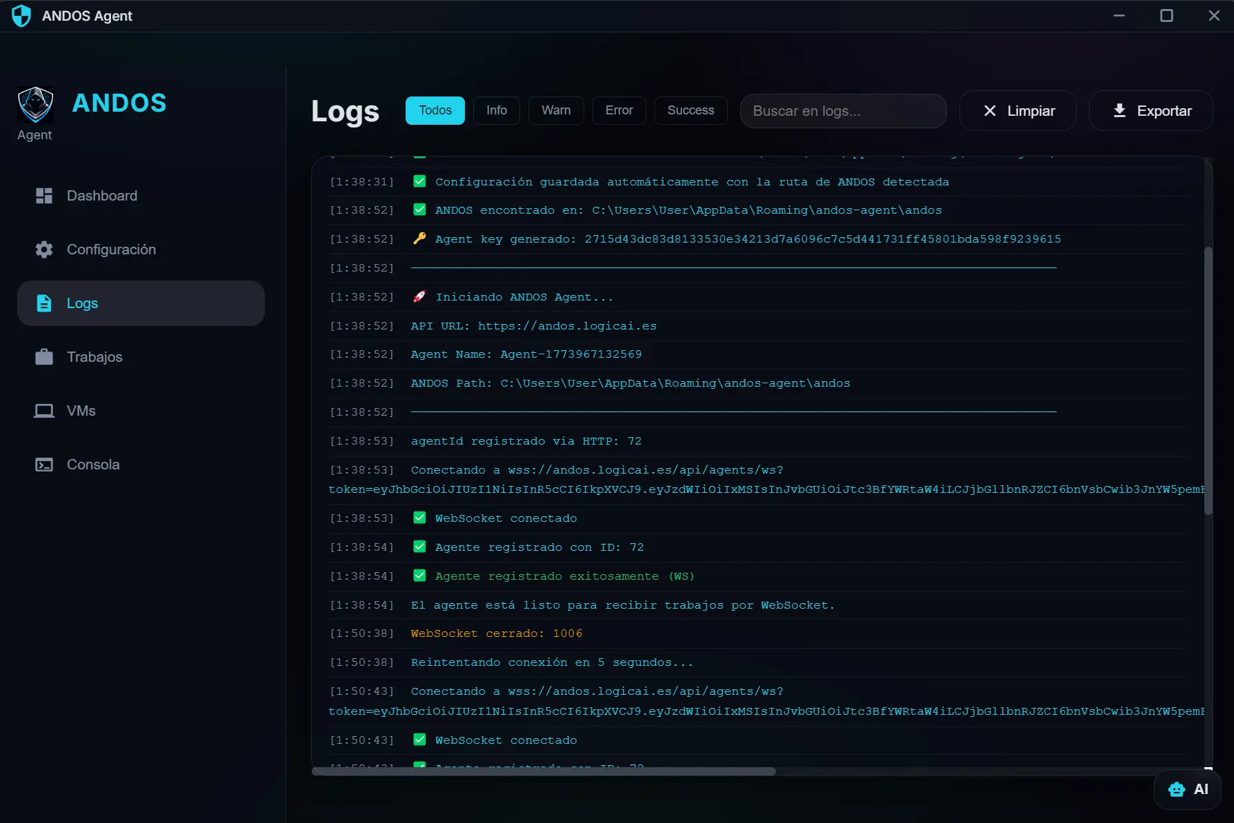 Agente ANDOS: cola de jobs o ejecuciones en curso